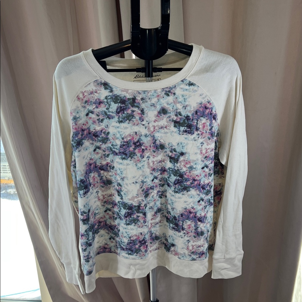 Coldwater Creek Floral Print Sweatshirt - Purple, Blue, Cream